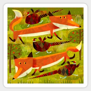 Fox and Pheasants Sticker